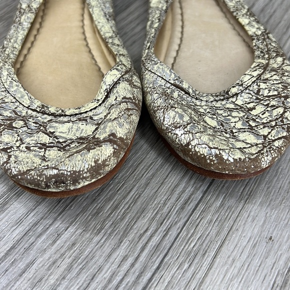 Frye Carson Ballet Flats Crackled Distressed Leather Metallic - Picture 3 of 6